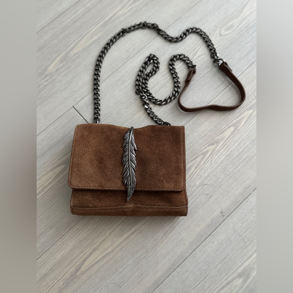 Brown Suede Bag with Silver Chain